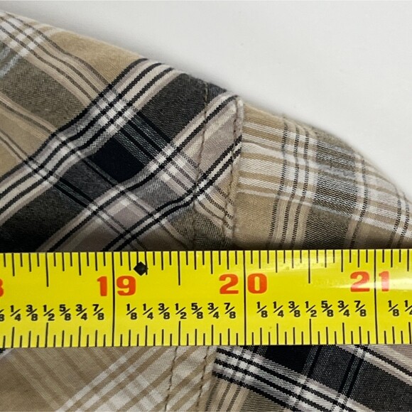 Orvis Trout Bum Sz Mens L Long-Sleeve Snap Western Fishing Shirt Tan Blk Striped - Picture 13 of 14